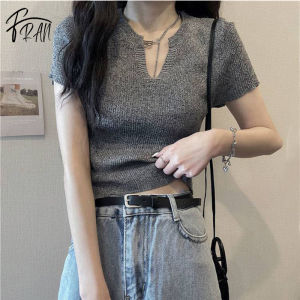 FRAN Retro Popular Fashion Slim Top Womens Summer V-neck Short-sleeved Knitted Sweater COD