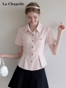 La Chapelle | Polo Collar Straight Shoulder Short Sleeve Pink Womens Blouse 2026 Summer