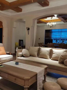 American Style Wooden Fabric Sofa Three-Piece Combination Small Apartment Living Room French Vintage Wicker Sofa Bed Pull-Out Dual-Purpose