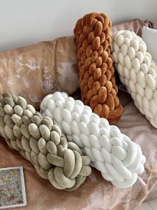 Modern Minimalist Scandinavian Cable Stitch Knotted Bedroom Cushion Living Room Decoration Sofa Cushion Cylindrical Pillow B & B