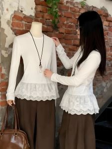 QIAOCHENXIAN | Spring Ballet Style Lace Hem Long Sleeve T-Shirt