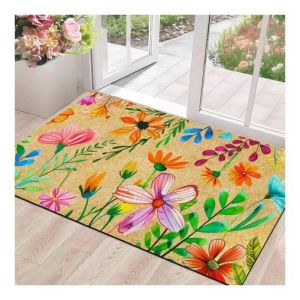VIKAMA Spring Summer Floral Welcome Doormat Non-Slip Outdoor Indoor Entry Mat Country Wooden Home Decor for Porch Patio