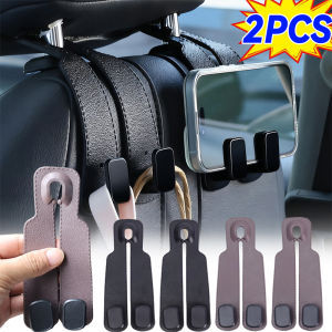 2ชิ้นตะขอเก้าอี้หลังรถหนังนิ่มที่ซ่อนอยู่ขาตั้งที่แขวนโทรศัพท์พนักพิงศีรษะที่เก็บของจัดระเบียบภายในรถยนต์อเนกประสงค์