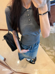 SUNONEONE Vintage Slim Fit Collared Short Sleeve Knitwear Womens Autumn Winter Fashion Korean Style Polyester Blend