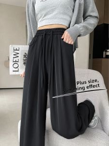 LANGPIN | High Waist Wide Leg Pants Women Summer Thin Ice Silk Floor Length Straight Cut Trousers Plus Size Slimming Versatile Suit Pants