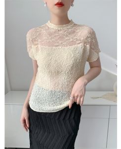 Summer Peplum Top Womens Comfort and Casual Slit Loose T-shirt Round Neck Short Sleeve Niche # S-550