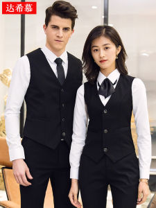 Professional Mens Womens Spring Autumn Vest Set Hotel Bank Front Desk Manager Work Uniform Polyester Pure Color Uniforms