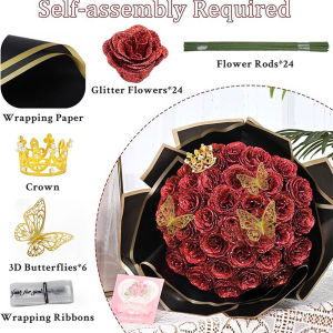 24PCS DIY Fake Roses with Golden Butterflies Artificial Rose Home&Room Decor For Wedding Valentines Day Mothers Day