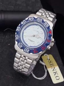 นาฬิกา SENKQ สายสแตนเลส กระจกมิเนอรัล ขนาดหน้าปัด 40มม. กันน้ำ . สำหรับผู้ชาย ขอบหมุนได้ พรายน้ำ