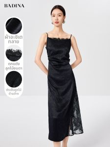 BADINA | Đầm Xẻ Rãnh Có Hoạ Tiết Voan Đen