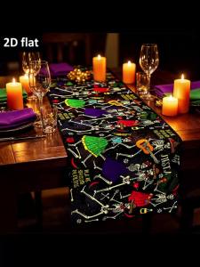 Day Of The Dead Table Runner Dancing Mariachi Skeleton Floral Cabinet Altar Indoor Party Tabletop Holiday Shooting Decor Supply