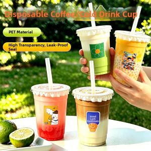 LANYUEXING | Thickened Disposable Lidded PET Beverage Cups