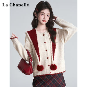 La Chapelle | Áo Cardigan Len Mềm Màu Đỏ Dễ Thương