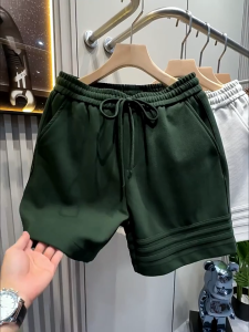 American style sweatpants with three bar design high-end heavyweight sports and casual shorts mens pants summer loose five quarter pants