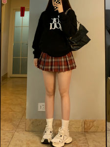 American Style Plaid Mini Skirt Women plus Size Design Sensation Anti Exposure High Waist A-Line Half Skirt Commute Style