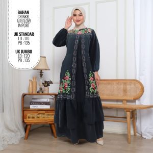 Dress Gamis Crinkle Premium Import Bordir + Motek XL XXL XXXL JUMBO