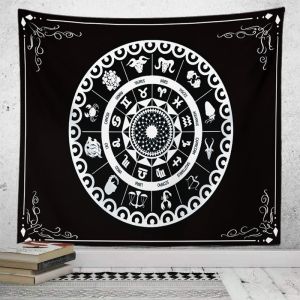 VIKAMA Black and White Zodiac Star Chart Tapestry Mysterious Astrology Tarot Background Cloth Wall Decoration Room Decoration