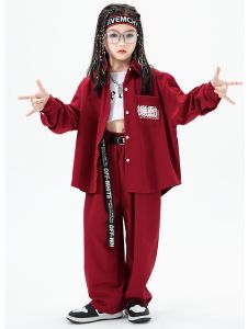 CBXLAB | Dance Performance Set for Kids Street Hip Hop and Jazz Wine Red Loose Fit