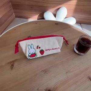 Authentic Miffy Miffy Rabbit Strawberry Japanese Style Large Capacity Canvas Pencil Case Cute Cartoon Stationery Pencil Bag