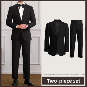 Wool Blend Elegant Banquet Notch Lapel Fitted Suit Set Two Pieces