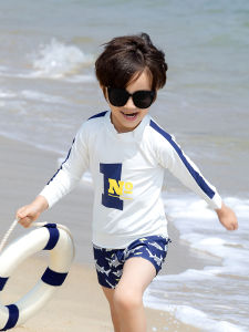 Kids Swimsuit 2024 New Arrival Boy Separates Long Sleeves Sunscreen Swimwear Toddler Children Teens Shark Swim Trunks Set
