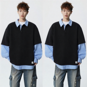 izzue | Striped Mixed Faux Layer Men Polo Shirt