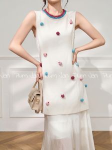 PlumJan | Đầm Không Tay Đa Màu Có Bóng Bông