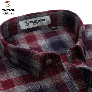 Tucano | Áo Sơ Mi Dài Tay Cotton Carô Đỏ và Xám Phong Cách Công Sở