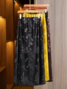 New Chinese Style High Waist Velvet Half Skirt Womens Mid-Length A-Line Skirt Slimming Elastic Waist Autumn New Arrival