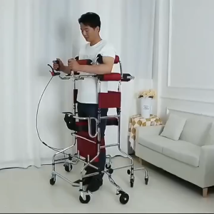 8-Wheel Rehabilitation Walker for Elderly & Adults Adjustable Standing Gait Trainer with Underarm Support Safety Harness Hand Brake and Fall-Prevention Walking Aid