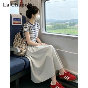 La Chapelle | Stripe Short Sleeve Top and Midi Skirt Set Summer New Arrival