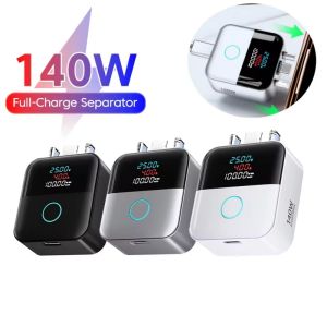 USB C Charging Separator 140W Auto Power Cut Off Adapter Digital Display Current Voltage Monitor for Phones Tablets Laptops
