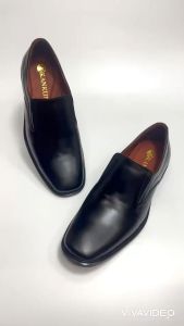 KANKUN Formal Leather Shoes - รองเท้าคัทชูหนังแท้ เกรดพรีเมี่ยม ทรงทางการ รูปแบบสวม สีดำสุภาพ สวยดี หนังนิ่ม พื้นนุ่มพิเศษ