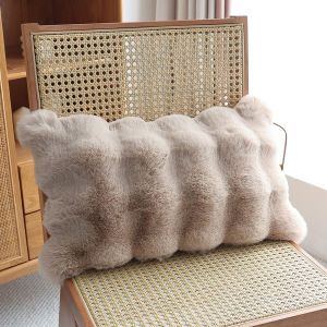 High Elasticity Faux Rabbit Fur Pillow Plush Backrest Cover Home Pillow Pad with Core Backrest Pad Square Rectangle Polyester Fiber