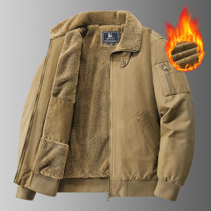 Mens Thickened Fleece Lined Pure Cotton Winter Jacket Loose Warm Workwear Cotton Coat Turn-down Collar Cold-proof Clothing