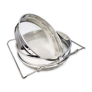 Honey Strainer. Double Sieve Honey Coarse And Fine Filter SS Honey Extraction Tools Double Layers Adjustable Arms Bee Sieve