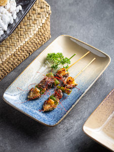 Modern Japanese Style Ceramic Plate  Clear Porcelain Dish for Women Charcoal Grilled Meat Plate Rectangular Shape 9 Inches