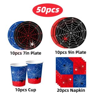 Spider Birthday Party Decorations Red Blue Spider Web Plate Cup Banner for Boys Favor Gift Baby Shower Supplies Hellowween Decor