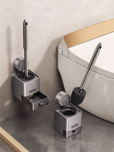 New Model Toilet Brush Holder Set Wall Mounted Household No Dead Angles Bathroom Toilet Special Cleaning Brush Space Aluminum