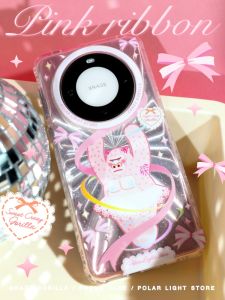 เคสโทรศัพท์ลายหิมะสีชมพู Adorable สำหรับ Huawei Mate60 pro plus พร้อมสายรัดป้องกันรอยนิ้วมือลายการ์ตูนสุดน่ารัก