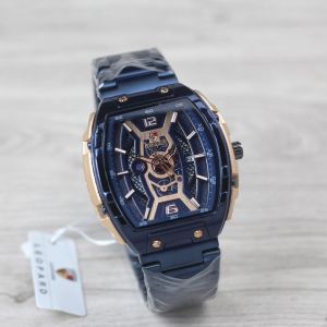Jam tangan Pria Leopard 8065R tali rantai tanggal aktif bulat analog original