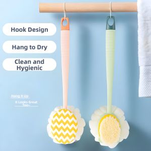 JIFANPAUL | Long Handle Soft Bristle Dual-Sided Bath Sponge Scrubber