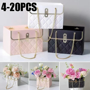 4-20PCS Small Flower Gift Tote Bag Delicate Paper Box with Metal Chain Handle for Bouquet Packaging Floral Presentations