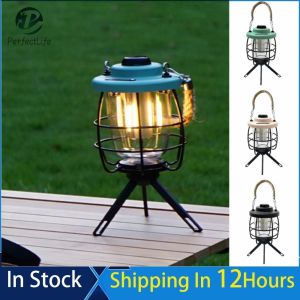 USB Camping บรรยากาศโคมไฟแบบชาร์จไฟวินเทจเต็นท์กลางแจ้งไฟ IPX4 กันน้ำ 3.7W 2000mAh ตกปลาเดินป่าอุปกรณ์แสงสว่าง