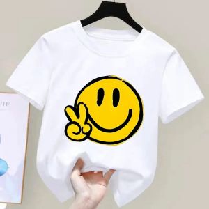 Bandai | Kids Cartoon Smiley Face Print Short-sleeved T-shirt Casual and Versatile Style Suitable for Childrens Outings and Daily Wear
