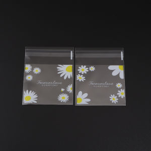 100pcs/lot Clear OPP Self Adhesive Bags Daisy Printed Plastic Packaging Bag For Jewelry Candy Cookie Party Gifts Storage Pouches