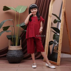 Setelan Anak Perempuan 7/8 Katun Halus Usia 4-12 Tahun Kancing 3 Aktif One set Bangkok Polos