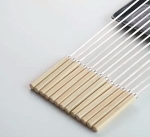 10-20PCS Reusable Stainless Steel BBQ Skewers Flat Forks Barbecue Skewer with Wooden Handle Barbecue Stick BBQ Batang Cucuk