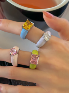 Dopamine Colored Candy Gemstone Ring INS Niche Design 2025 New Drop Glaze Trendy Ring for Women Fresh out Stock Alloy/Silver/Gold