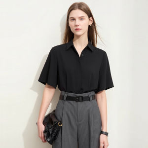 AMII | Elegant Commuter Style Turn-down Collar Butterfly Sleeve Loose Short-sleeve Chiffon Shirt